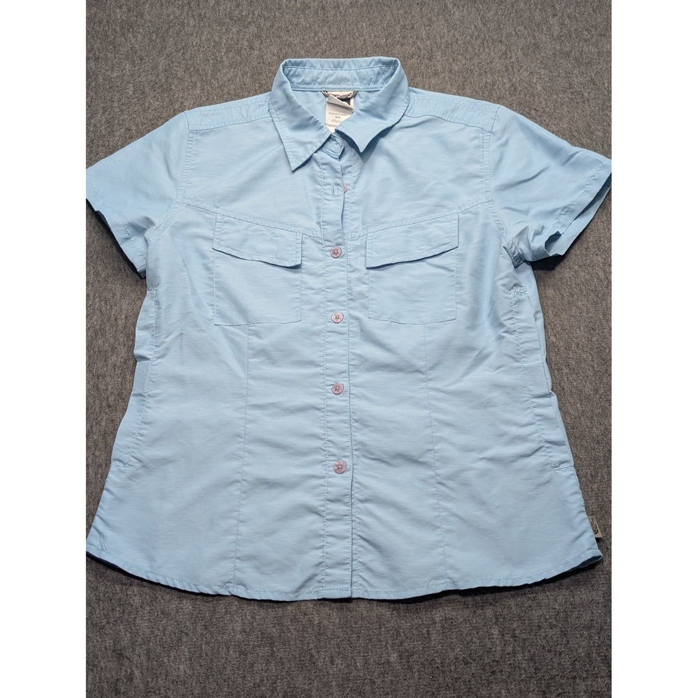 The North Face Womens Blue Short Sleeve Hiking Shirt Vented Button Up Small